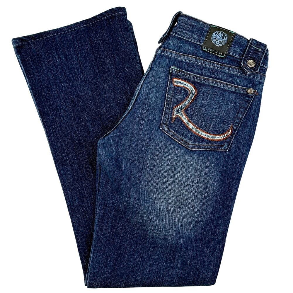 Rock & Republic Bootcut Blue Jeans Low Rise Y2K Denim Embroidered Pockets 29